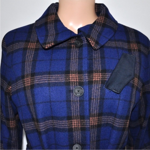 G-STAR // padded fieldcoat belted blue orange tartan plaid wool blend - Picture 11 of 15